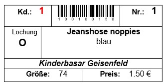 Verkaufsetikett Kinderbasar Geisenfeld